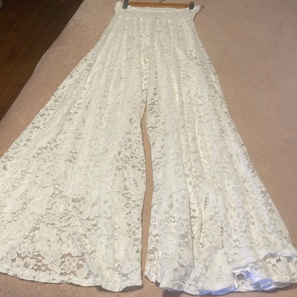 High rise super wide leg Lace pants white Size L - Picture 4 of 17